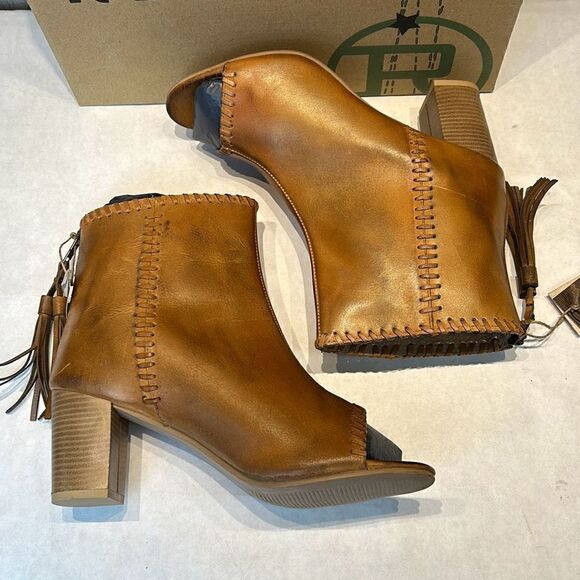NEW Roper Betsy Leather Sandal Sz 10.5 Open Toe Tan 3" Heel Back Zipper Western - Picture 6 of 8